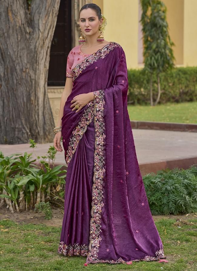 Organza Silk Magenta Party Wear Sequins Work Saree